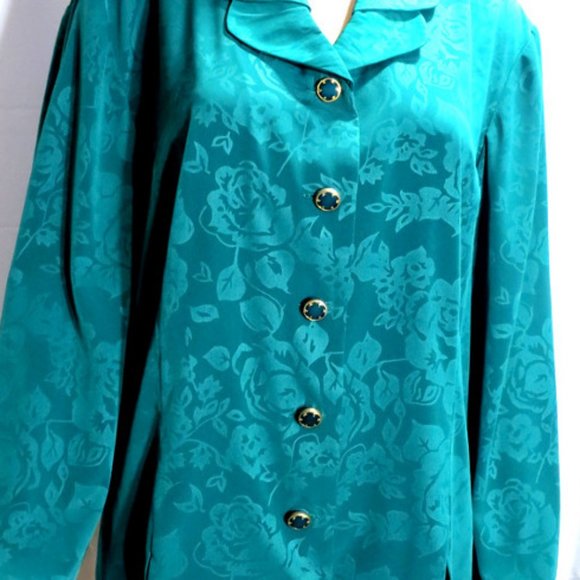 Green Floral Brocade Blouse Top - Picture 5 of 6